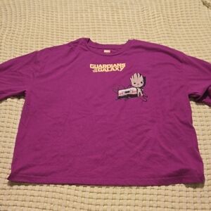 Marvel Purple Womens Guardians of the Galaxy Crop Tee with Baby Groot Graphic
